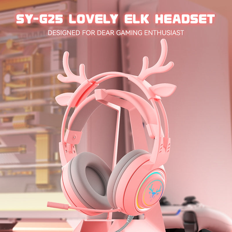 SY-G25 Deer Antler Wired Headset RGB Light Headphones with Noise Cancelling Mic 3.5mm Gaming Earphones for E-Sports SY-G25 Deer Antler Wired Headset RGB Light Headphones with Noise Cancelling Mic 3.5mm Gaming Earphones for E-Sports